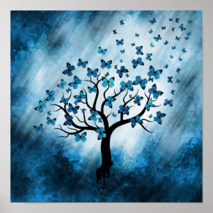 Affiche Arbre à papillon - Mist en marbre bleu