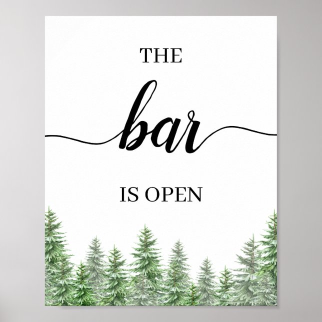 Affiche Arbre À Pins Le Bar Est Ouvert Barre Mariage Menu  (Devant)