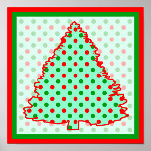 Affiche Arbre à points polka rouge et vert