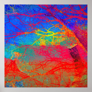 Affiche Arbre Abstrait en rouge et bleu