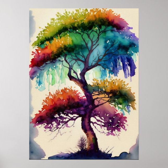 Affiche Arbre Acacia Aquarelle Art (Devant)
