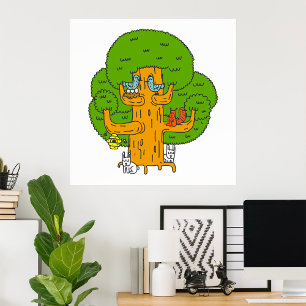 Affiche Arbre avec des animaux de la forêt Nature mignonne