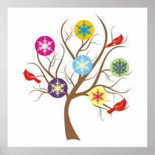 Affiche Arbre avec flocons de neige et cardinaux sur mesur