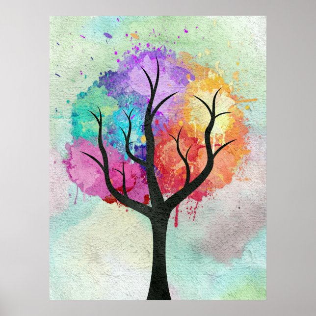 Affiche Arbre belle couleur Pastel Peinture à l'huile Abst (Devant)