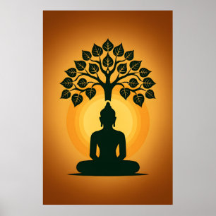 Affiche Arbre Bodhi Bouddha Méditation Art - Zen Spirituel