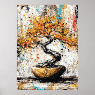Affiche Arbre Bonsaï Art Abstrait Expressionniste Zen Natu