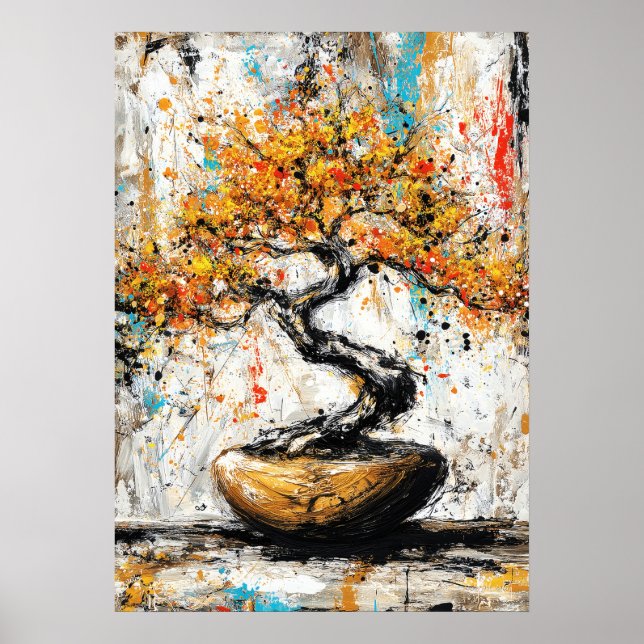 Affiche Arbre Bonsaï Art Abstrait Expressionniste Zen Natu (Devant)