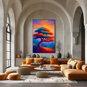 Affiche Arbre Bonsaï Zen Pointillisme Art Paysager