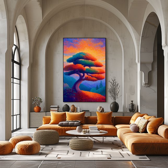 Affiche Arbre Bonsaï Zen Pointillisme Art Paysager (Créateur téléchargé)