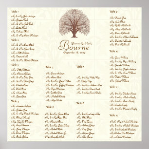 Affiche Arbre Brown ivoire avec oiseaux 12 tables