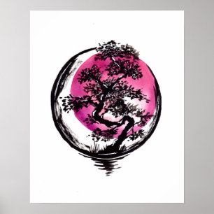 Affiche Arbre Cercle Soleil rouge
