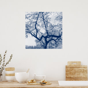 Affiche Arbre cerise en fleurs, Bleu Delfts