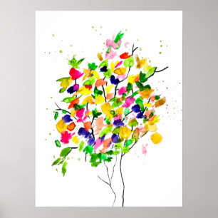 Affiche Arbre coloré aquarelle