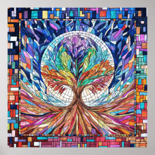 Affiche Arbre coloré de la vie Art de la mosaïque