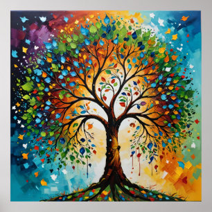 Affiche Arbre cosmique des mythes - Art populaire indien