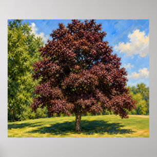 Affiche Arbre cramoisi sous les cieux bleus - Art botaniqu