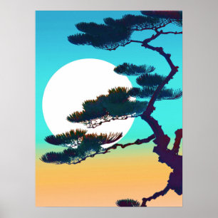 Affiche Arbre Cypress et Pleine lune