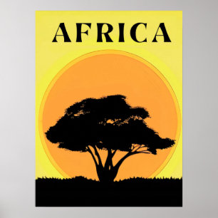 Affiche Arbre d'acacia africain contre un coucher de solei