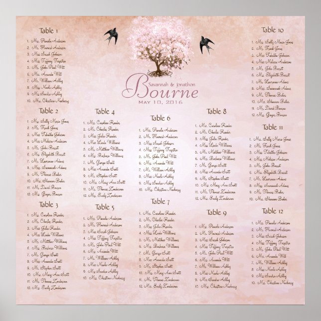 Affiche Arbre d'amour à coeur rose simplement Oiseau de ma (Devant)