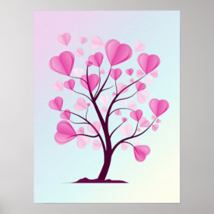 Affiche Arbre d'amour Arbre des Coeurs Pastel Rose Romanti