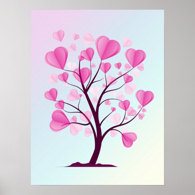 Affiche Arbre d'amour Arbre des Coeurs Pastel Rose Romanti (Devant)