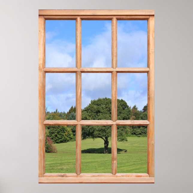 Affiche Arbre dans la campagne vue d'une fenêtre (Devant)