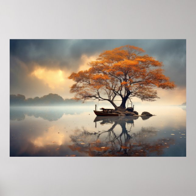 Affiche Arbre Dans Le Lac Calme Paysage Serene (Devant)