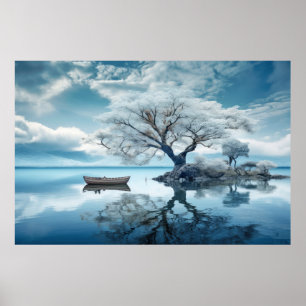 Affiche Arbre Dans Le Lac Calme Paysage Serene