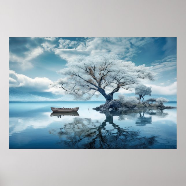 Affiche Arbre Dans Le Lac Calme Paysage Serene (Devant)