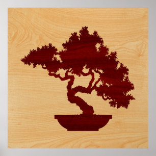 Affiche Arbre de bonsaïs - marqueterie en bois