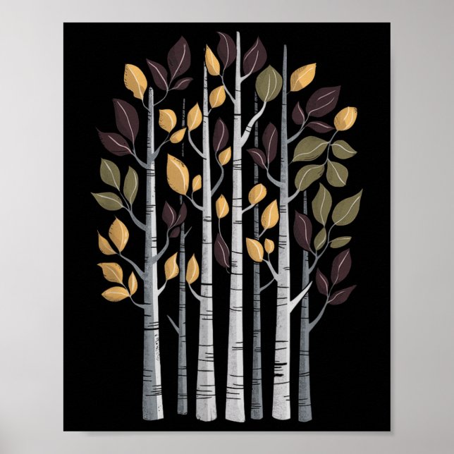 Affiche Arbre de bouleau amant d'automne saison feuilles d (Devant)