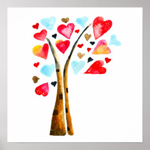 Affiche Arbre de coeur art à l'aquarelle pour la Saint-Val