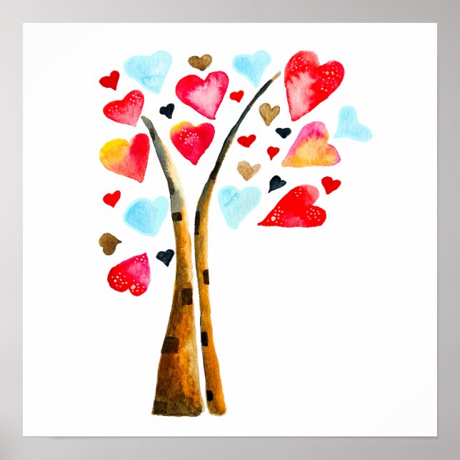 Affiche Arbre de coeur art à l'aquarelle pour la Saint-Val (Devant)