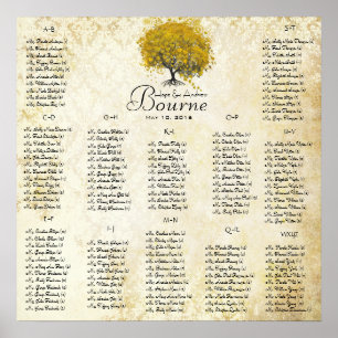 Affiche Arbre de coeur jaune 100 à 150 invités alphabétiqu