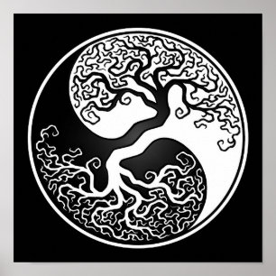 Affiche Arbre de la vie blanc et noir Yin Yang