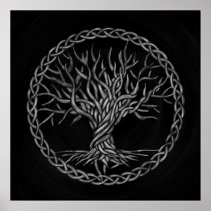 Affiche Arbre de la vie - Yggdrasil - gamme de gris