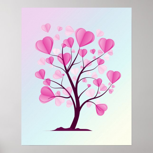 Affiche Arbre de l'amour Arbre des cœurs Rose pastel Roman (Devant)