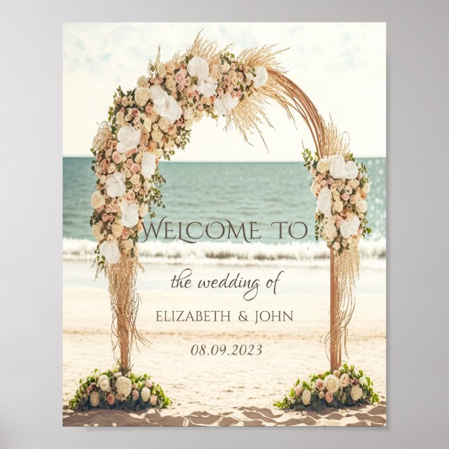 Affiche Arbre de mariage de plage avec roses (Devant)