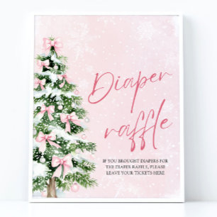 Affiche Arbre de Noël à Nœud Rose Fête Prénatale Tirage au