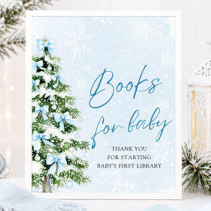 Affiche Arbre de Noël à Ruban Bleu Livres pour Bébé Cadeau