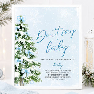 Affiche Arbre de Noël à Ruban Bleu pour Baby Shower 'Ne di