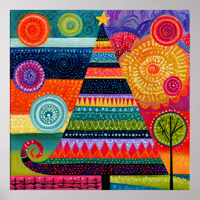 Affiche Arbre de Noël Abstrait Coloré (Devant)