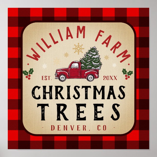 Affiche Arbre de Noël Agritourisme Pine Arbres style ferme (Devant)