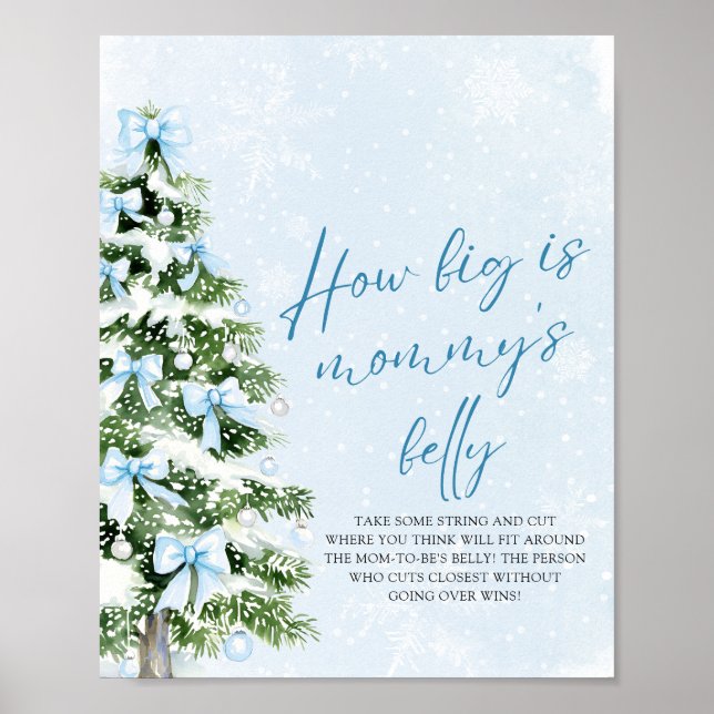 Affiche Arbre de Noël aux Rubans Bleus pour Baby Shower :  (Devant)