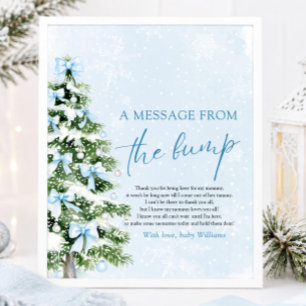 Affiche Arbre de Noël aux Rubans Bleus Un Message De Bébé