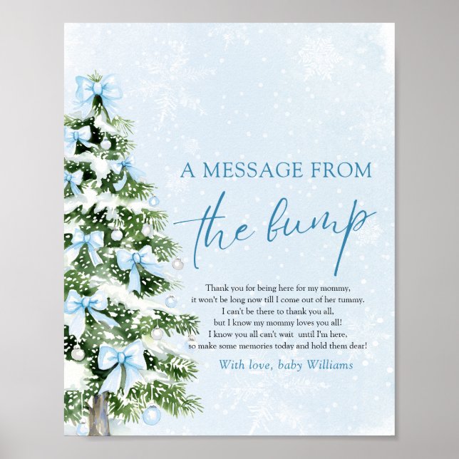 Affiche Arbre de Noël aux Rubans Bleus Un Message De Bébé  (Devant)