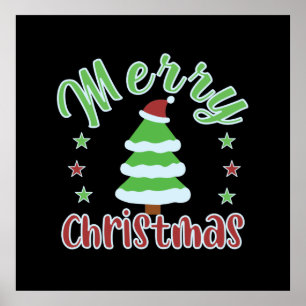 Affiche Arbre de Noël avec chapeau de Père Noël