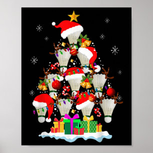 Affiche Arbre de Noël Bal de Badminton Santa Hat Funny Noë