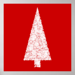 Affiche Arbre de Noël blanc. En rouge. Moderne.