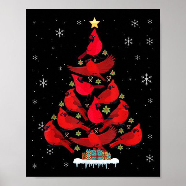 Affiche Arbre de Noël Cardinal Oiseau de Noël Lumière de N (Devant)